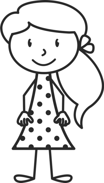 Girl With Ponytail And Polka Dot Dress Stamp - Stick Figure With Dress (341x600)