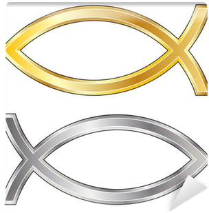 Gold And Silver Christian Jesus Fish Icon Wall Mural - Christian Fish (400x400)