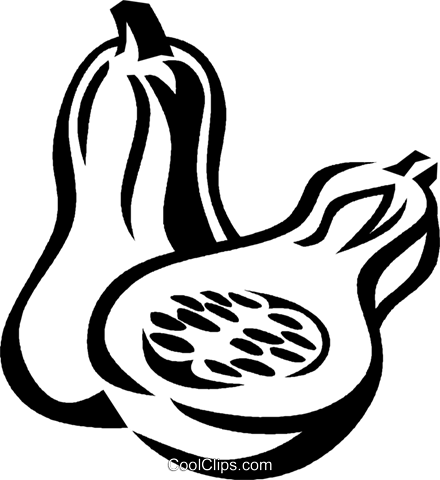 Butternut Squash Royalty Free Vector Clip Art Illustration - Butternut Squash Black And White (440x480)