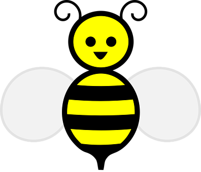 Honey Bee Stripes Wings Curly Antennae Bee - Honey Bee Cartoon (396x340)