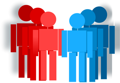 Group Of Males And Females Vector Drawing - Blue And Red Stick Figures (500x375)