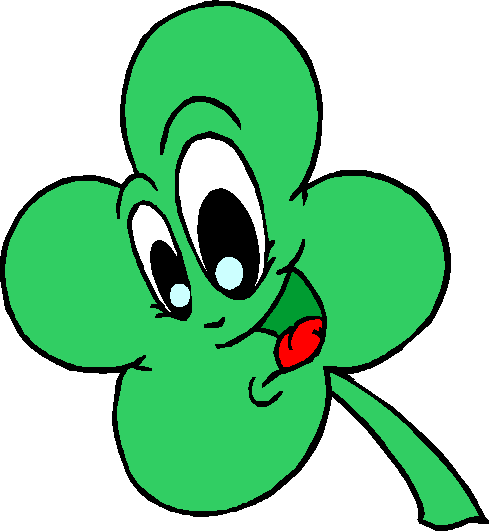 Cartoon Shamrock Clipart - Four Leaf Clover Smiley (490x532)