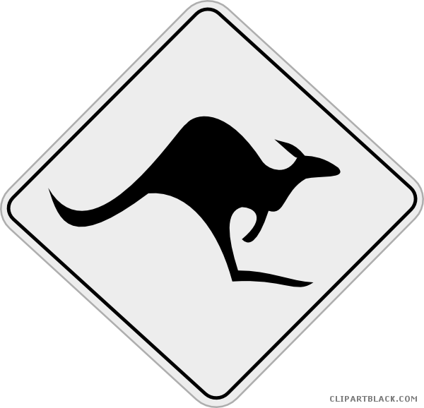 Kangaroo Road Sign Animal Free Black White Clipart - Australia Clip Art (600x578)