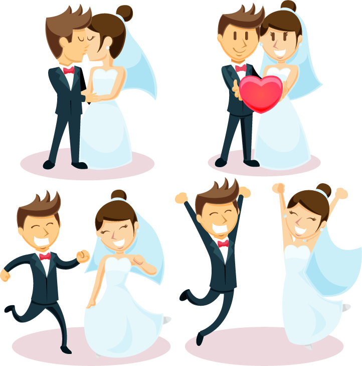Happy Couple Cheering - Cartoon-braut-u. Bräutigam-hochzeit 6 Untersetzer (722x729)