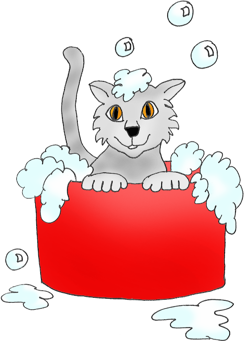 Very Cute Kitten Drawing - Cat In Bath Clipart (502x709)