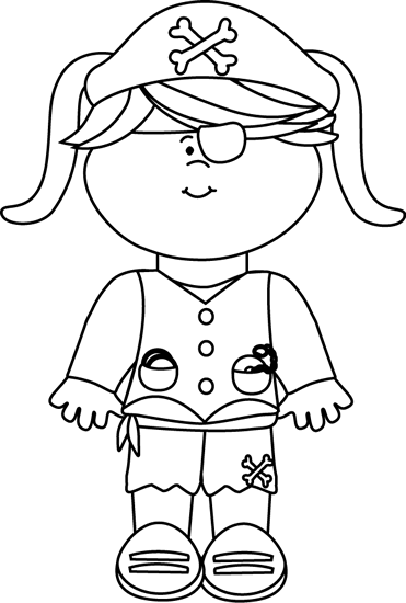 Black And White Pirate Girl - Pirate Girl Clipart Black And White (371x550)