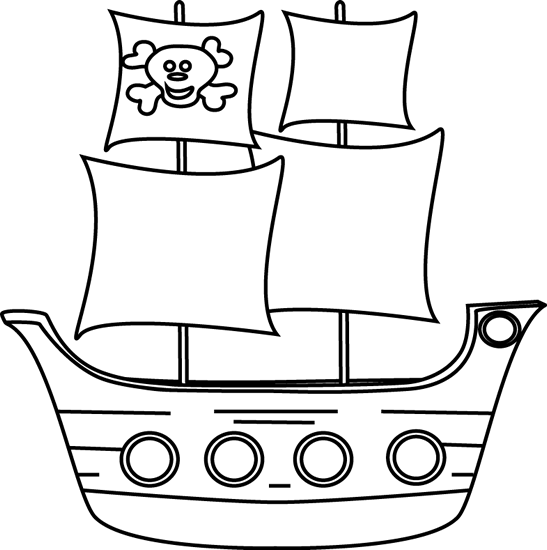 Black And White Pirate Ship - Pirate Ship Clip Art (547x550)