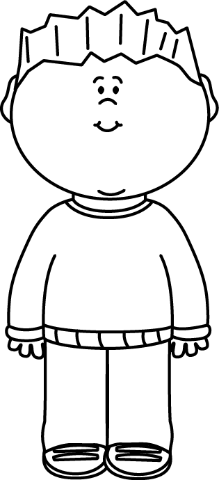 Black & White Boy Wearing A Sweater Clip Art - Clothes Boy Clipart Black And White (315x690)