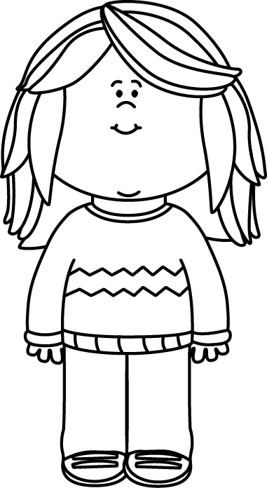 Black And White Girl Wearing A Sweater - Drawing Black And White Clip Art (381x696)