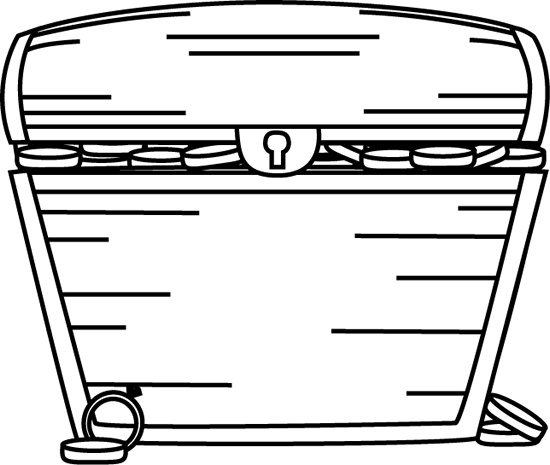 Black And White Treasure Chest Filled With Treasure - Treasure Chest Clipart Black And White (550x465)