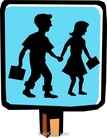 School Crossing Sign Royalty Free Vector Clip Art Illustration - Kids Friendly (371x480)