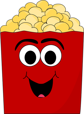 Snack Clipart Cartoon - Animated Popcorn With Face (334x450)