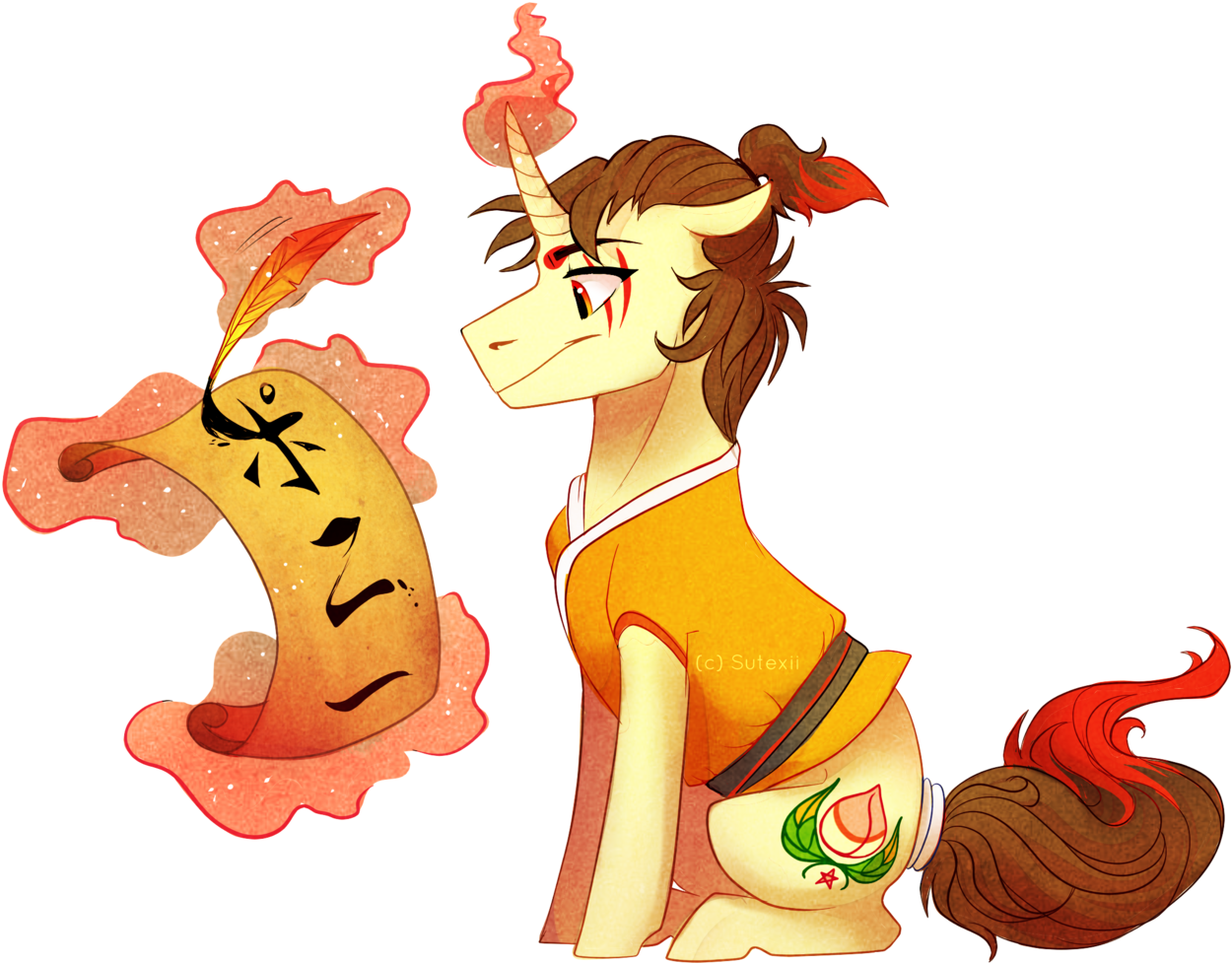 Sutexii, Calligraphy, Clothes, Curved Horn, Floppy - Cartoon (1280x1003)