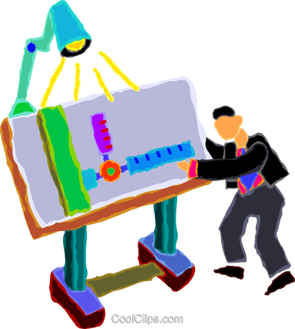Man Working On A Drafting Table Royalty Free Vector - Drawing (430x480)