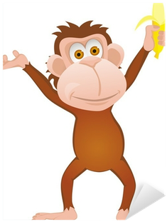 Funny Cartoon Monkey With Banana Isolated On White - Singe (400x400)