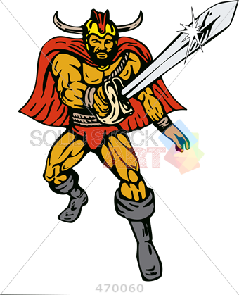 Stock Illustration Of Cartoon Drawing Of Viking Superhero - Sword Hero Cartoon (340x419)