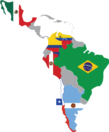 Latin America Map With Flags Clipart - Spanish Speaking Countries Map Flags (378x457)