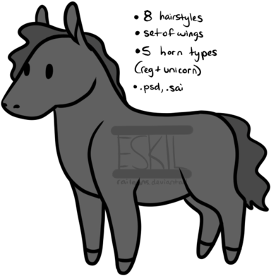 Chibi Horse Lineart P2u By Railguns - Drawing (400x409)