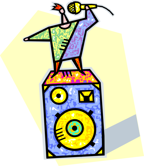 Vector Illustration Of Karaoke Singer With Microphone - Person Singing (609x700)