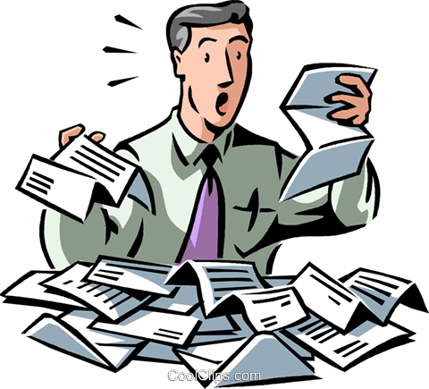 Businessman Overwhelmed With Paperwork Royalty Free - Overwhelmed Clipart Transparent (480x435)