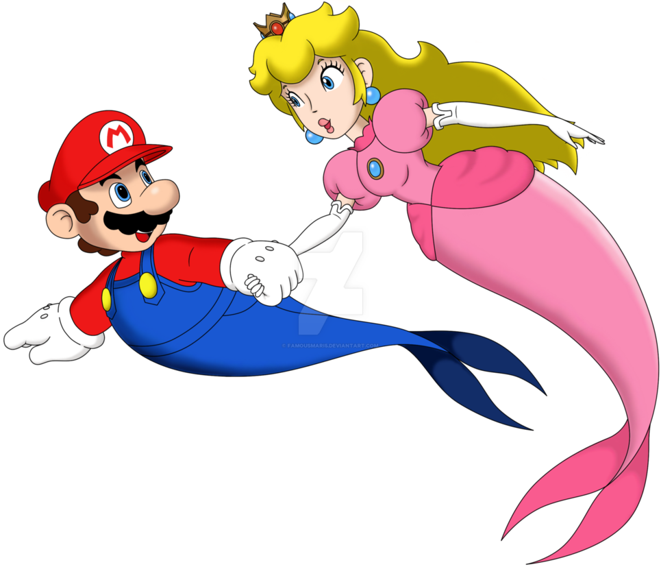Merman Mario And Mermaid Peach By Famousmari5 - De Mario Y Peach (965x827)