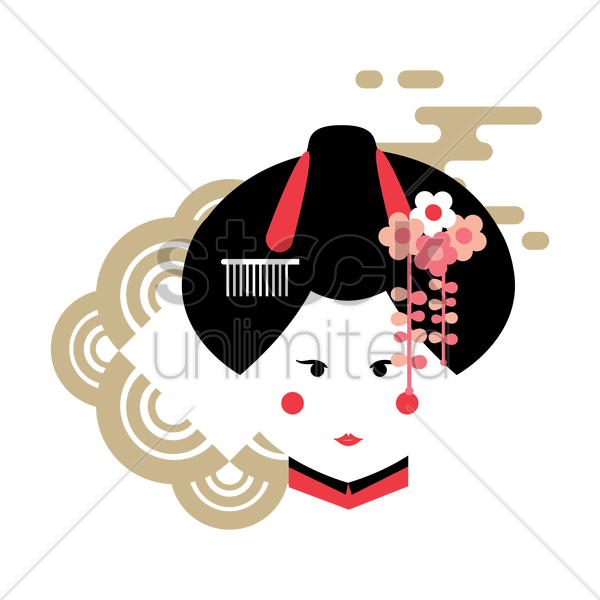 Japanese Geisha Vector Graphic - Cherry Blossom (600x600)