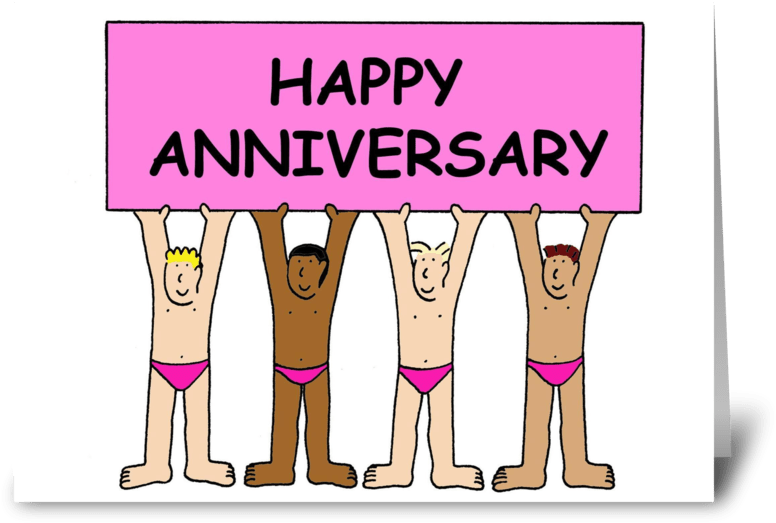 Gay Anniversary, Men In Pants - Happy Anniversary To Gay Partner, Men In Pink Underpants (848x698)