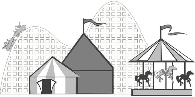 Carnival Carousel Fair Amusement Park Fun - Amusement Park Clipart Black And White (680x340)