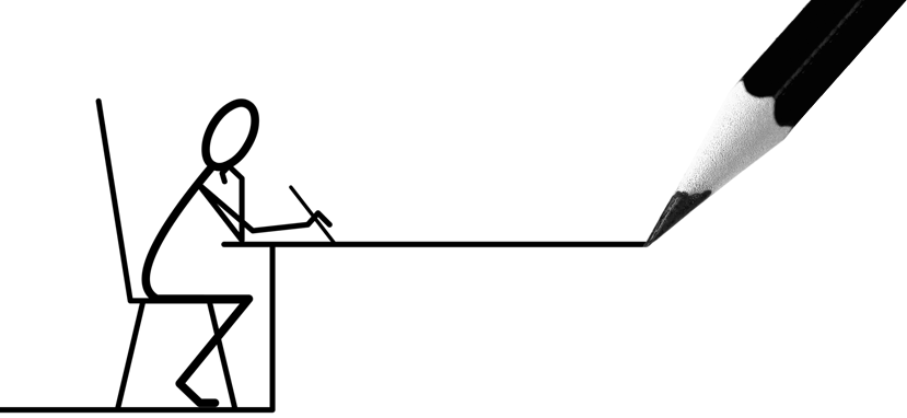 Click Here To Go To Mr - Stick Figure At Desk (829x382)