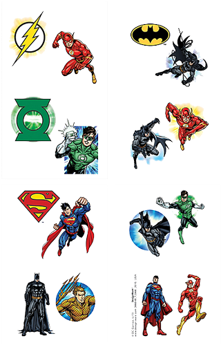 Justice League Party Tattoos - Justice League Tattoos - Set Of 16 Tattoos (327x500)