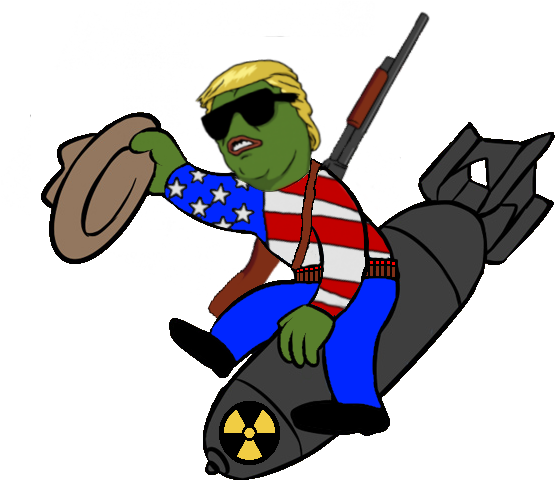 Pipboy Riding Nuke, Trump Pepe , - Pepe The Frog (600x609)