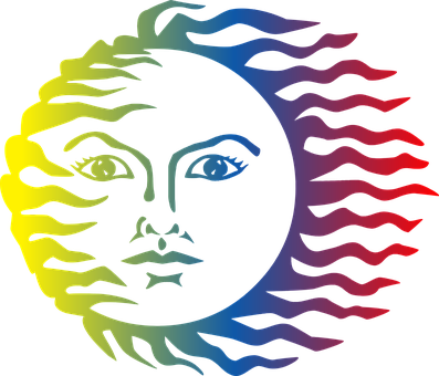 Anthropomorphic Colorful Face Hot Light So - Colorful Sun (397x340)