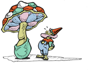 Dwarf Under Mushroom - Clip Art (500x366)