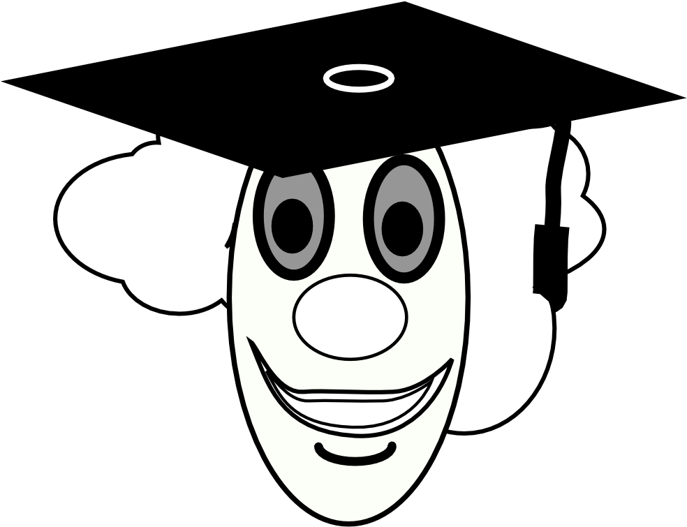 Clown School Graduate Black White Line Art 555px - Clip Art (999x774)