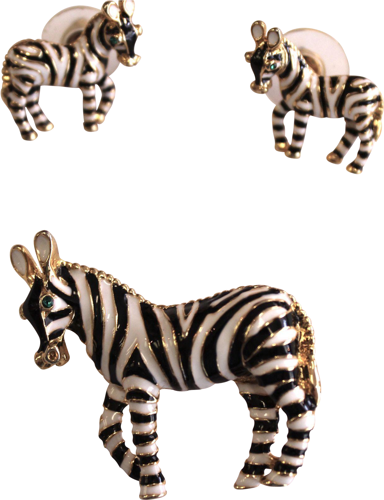 Vintage Enamel Zebra Pin And Matching Pierced Earring - Zebra (1603x1603)