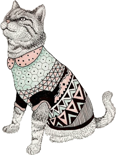 Illustrations - - Cat Wearing Sweater Drawing (500x598)