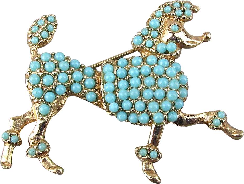 Vintage French Poodle Pin Groomed W/ Turquoise Glass - Poodle (931x931)