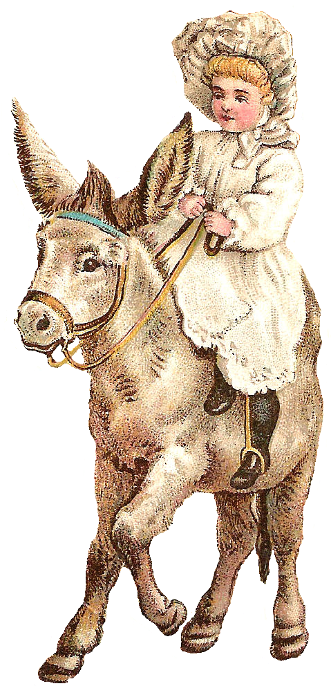 Girl And Pony Vintage Digital Image Of Child With Animal - Burro (569x1082)