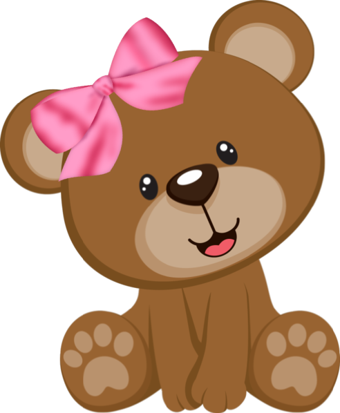 Cute Baby Girl Clip Art - Ursinha Marrom E Rosa (492x598)