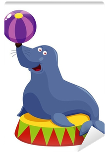 Illustration Of Circus Seal Playing A Ball Wall Mural - Foka Rysunek Cyrk (400x400)