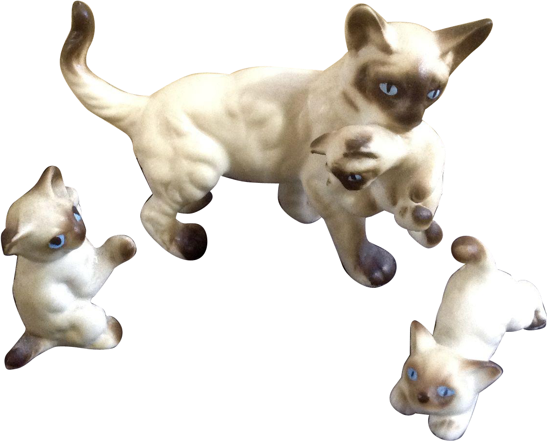 Vintage Bone China Miniatures Mother Siamese Cat And - Kitten (1126x1126)