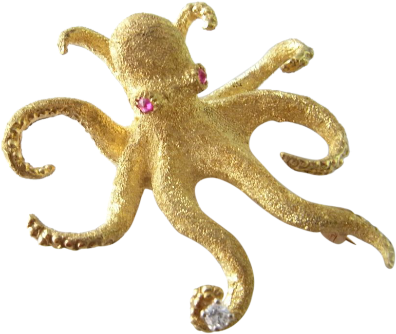Octopus Brooch 18k Gold Diamond Pin Vintage Estate - Octopus Brooch Octopus Jewelry 18k Gold Brooch Pin (812x812)