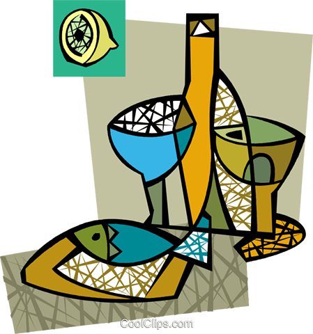 Seafood Dinner With Wine And Lemon Royalty Free Vector - Seafood Dinner With Wine And Lemon Royalty Free Vector (449x480)