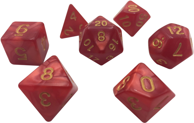 Dark Red Marbled Color With Gold Numbers Set Of 7 Polyhedral - Dice Game (700x525)