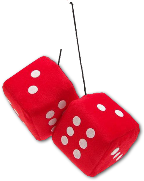 Dice-2 - 3 Red Fuzzy Dice With White Dots - Pair (494x612)