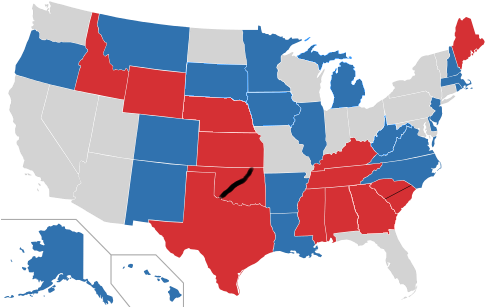 Next, My 7 1/2 Months Out Predictions Map - Us States By Political Party (500x309)