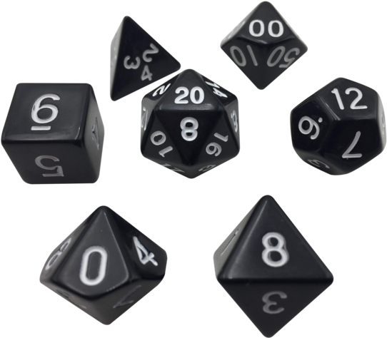 Black With White Numbers Set Of 7 Polyhedral Rpg Dice - Dice (700x525)