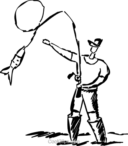 Man Reeling In Fish Royalty Free Vector Clip Art Illustration - Man Reeling In Fish Royalty Free Vector Clip Art Illustration (422x480)