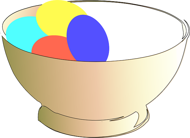 Easter Eggs, Red, Blue, Food, Bowl, Yellow - Bowl Clip Art (640x465)