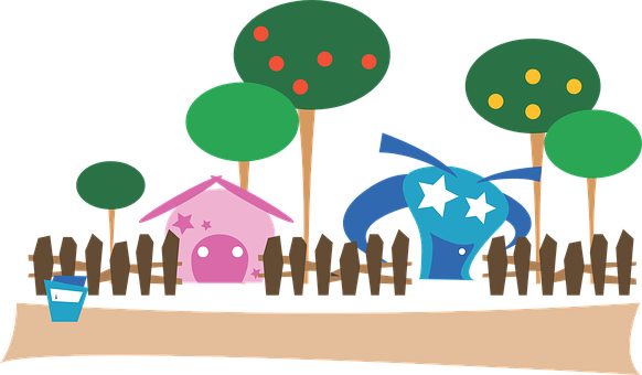 Suburb Village Home Houses Road Trees Neig - Cartoon Village Png (582x340)